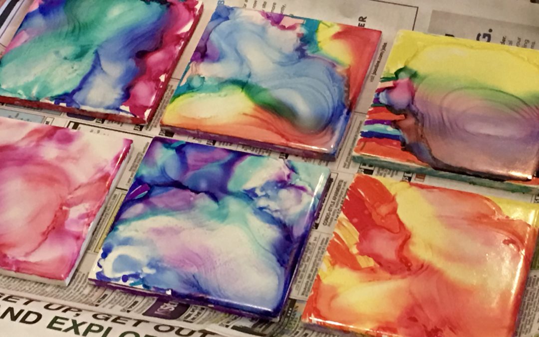 Colorful Coasters made with Sharpies, Alcohol & Fire